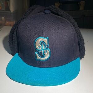 Seattle Mariners MLB Dogear Fitted Hat Cap with Ear Flaps size 7 1/8